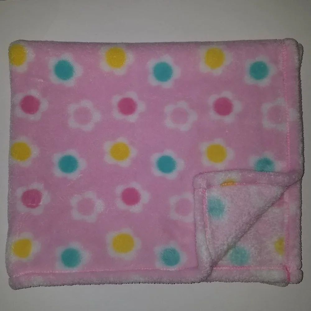 Baby Gear Pink Flowers Baby Blanket Lovey Yellow Aqua Blue White Fleece 30
